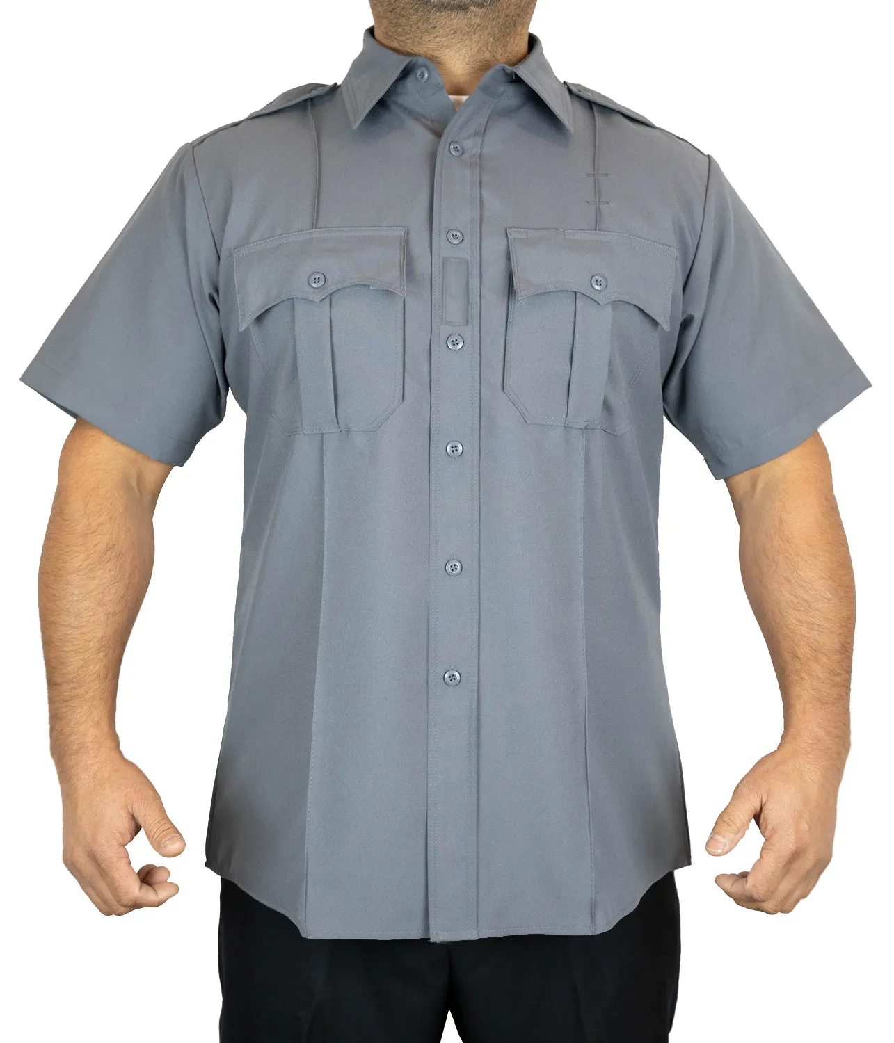 100% Polyester 4 Pocket Hidden Zipper Uniform Shirt - Short Sleeve