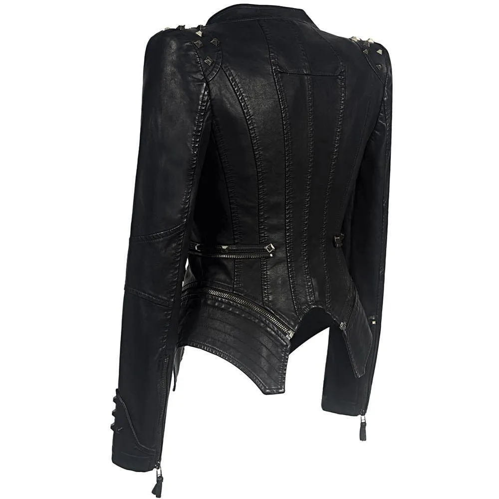 Autumn Black Motorcycle Jacket For Women