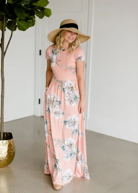 Blush Flare Floral Maxi Dress