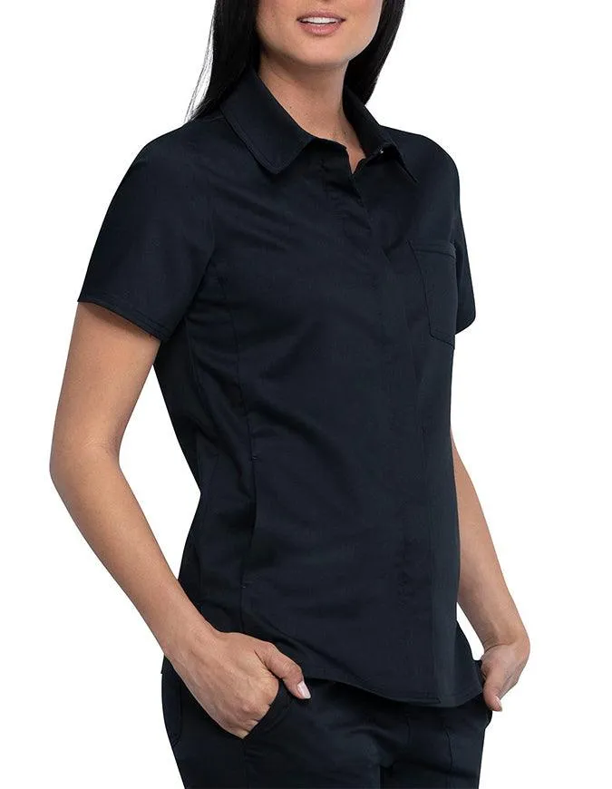 Cherokee Workwear Revolution Women's Hidden Snap Front Collar Shirt