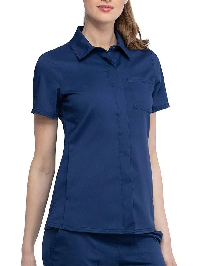 Cherokee Workwear Revolution Women's Hidden Snap Front Collar Shirt