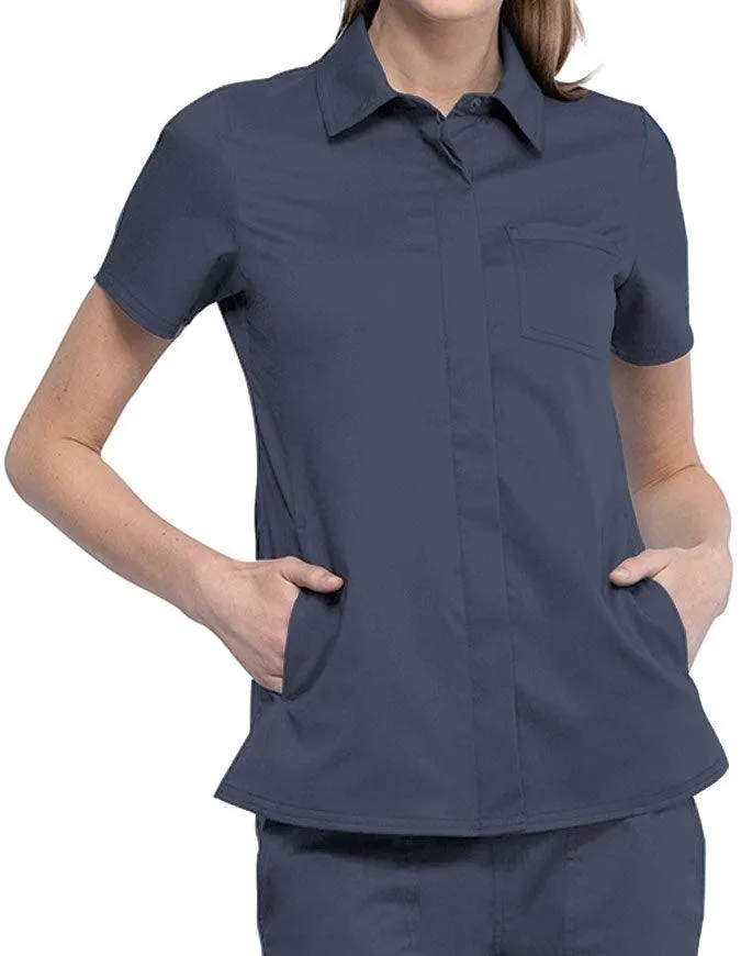 Cherokee Workwear Revolution Women's Hidden Snap Front Collar Shirt