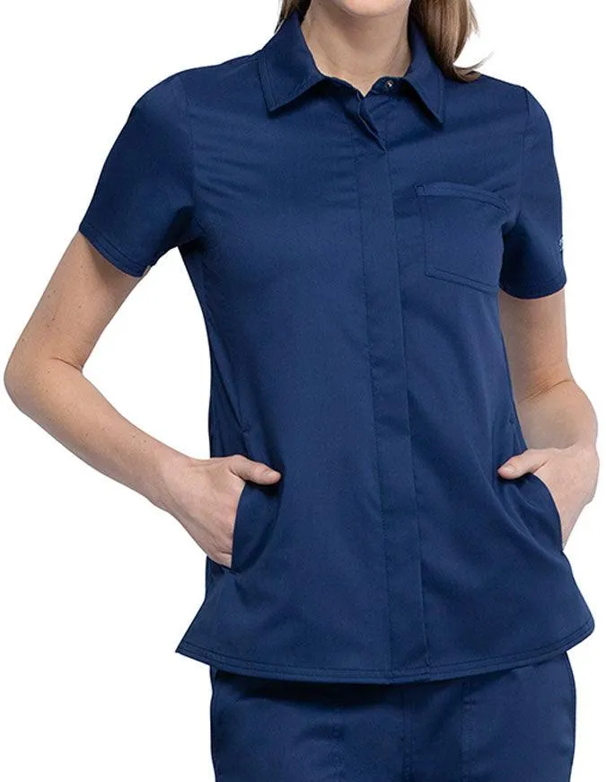 Cherokee Workwear Revolution Women's Hidden Snap Front Collar Shirt