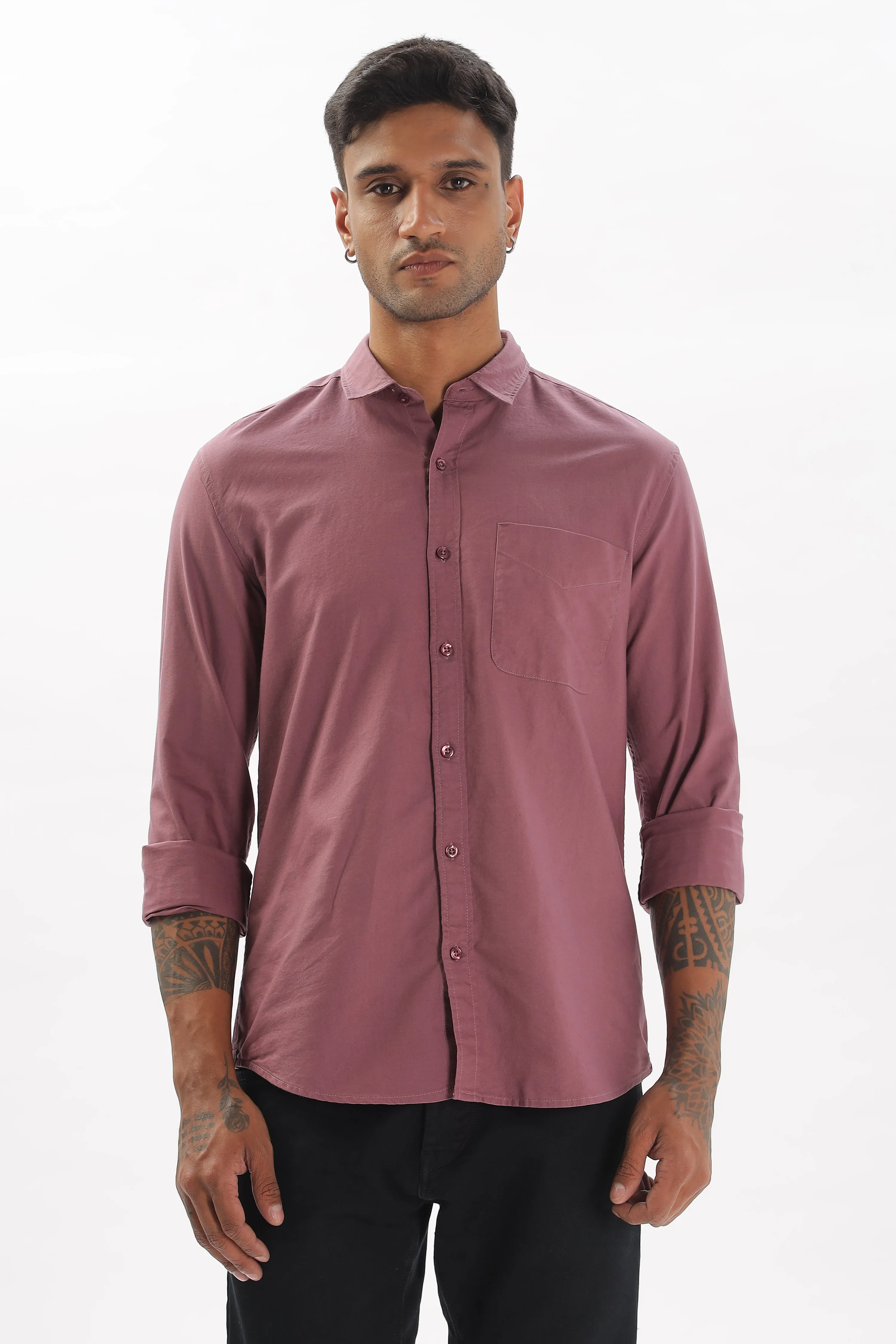 Dark Peach Regular Fit Plain Full Sleeve Shirt