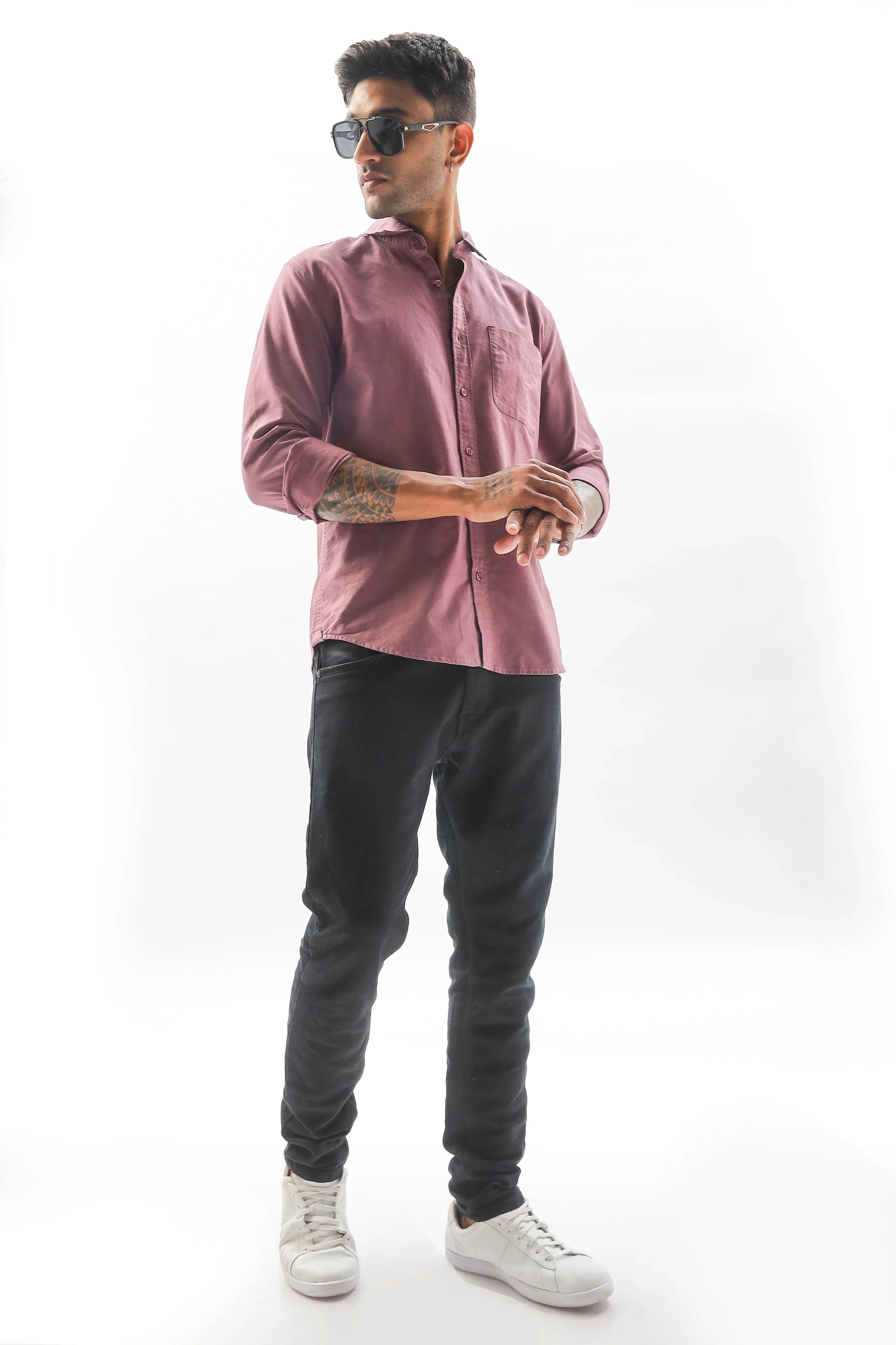 Dark Peach Regular Fit Plain Full Sleeve Shirt