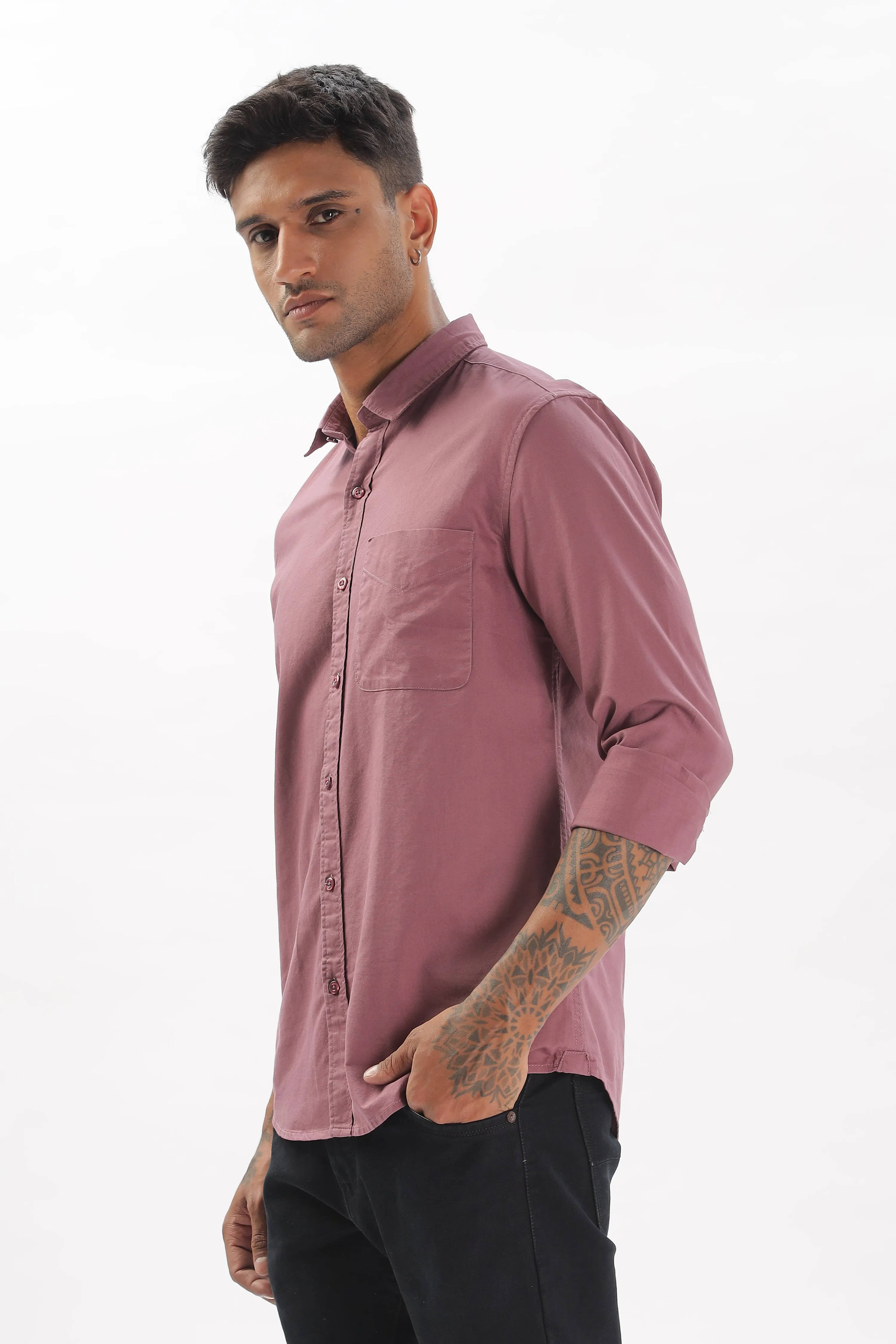 Dark Peach Regular Fit Plain Full Sleeve Shirt