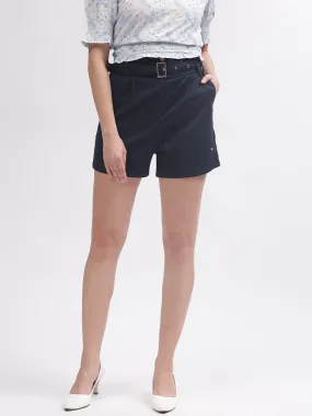 Elle Women Navy Blue Solid Relaxed Fit Shorts