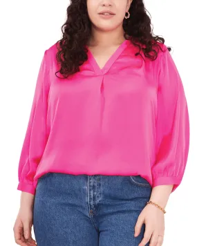 Everley V-Neck Blouse | HOT PINK