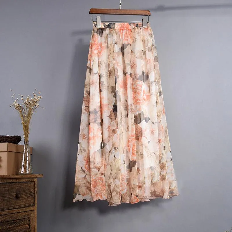 FLOOR LENGTH FLORAL CHIFFON SKIRT