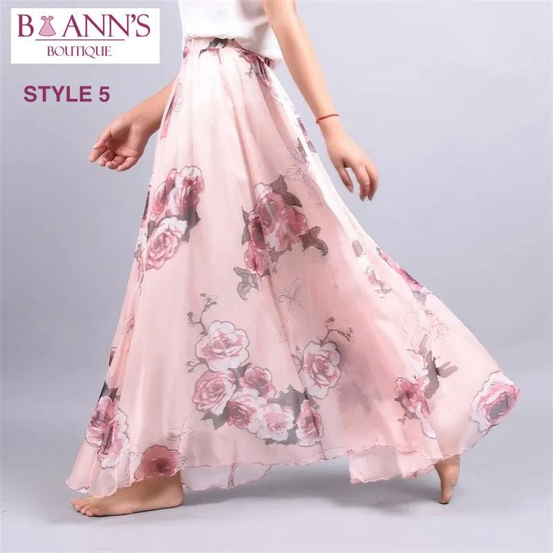 FLOOR LENGTH FLORAL CHIFFON SKIRT