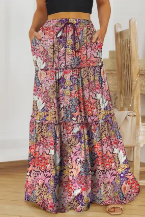 Floral Frill Trim Tiered Maxi Skirt