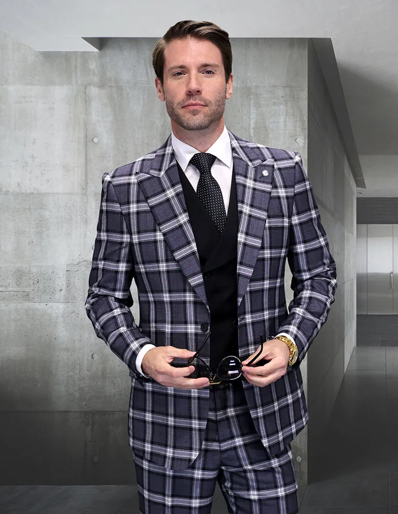 GILANO 3 PC GRAY PLAID MODERN FIT SUIT