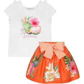 Girls Orange Tropical Skirt Set