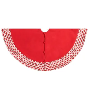 Handmade Christmas Tree Skirt in Recycled Wool - Ovals Border on Red - 60"