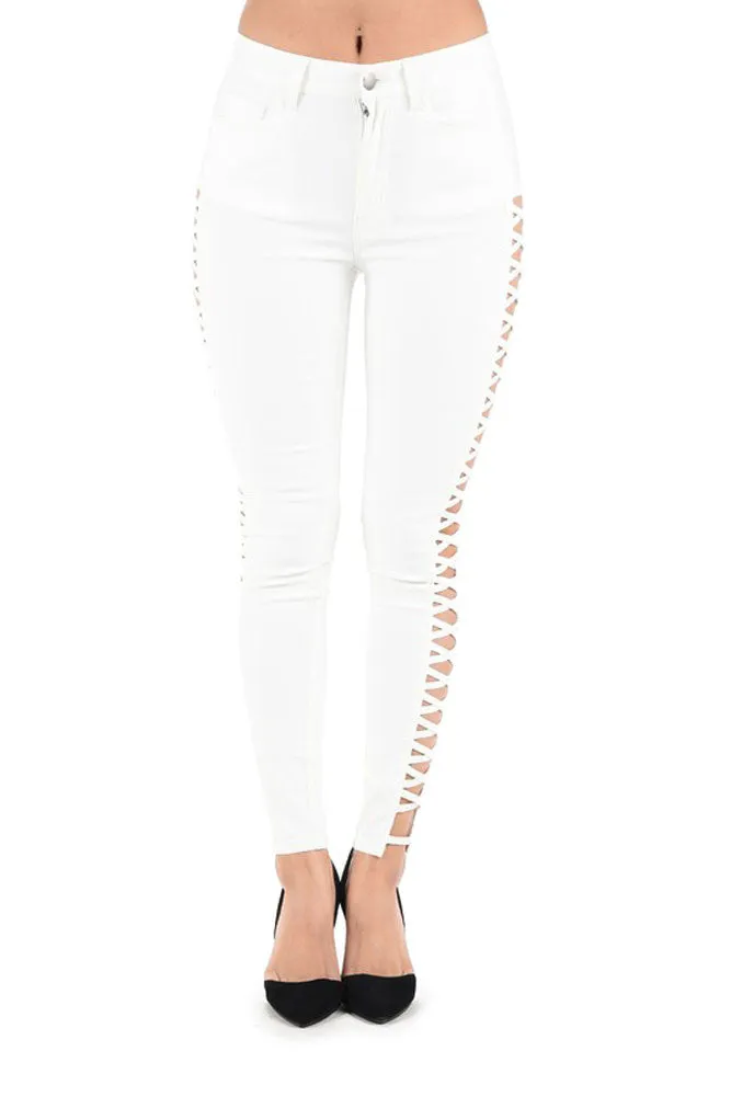 High Waisted Super Stretch X Cut-Out Skinny Pants