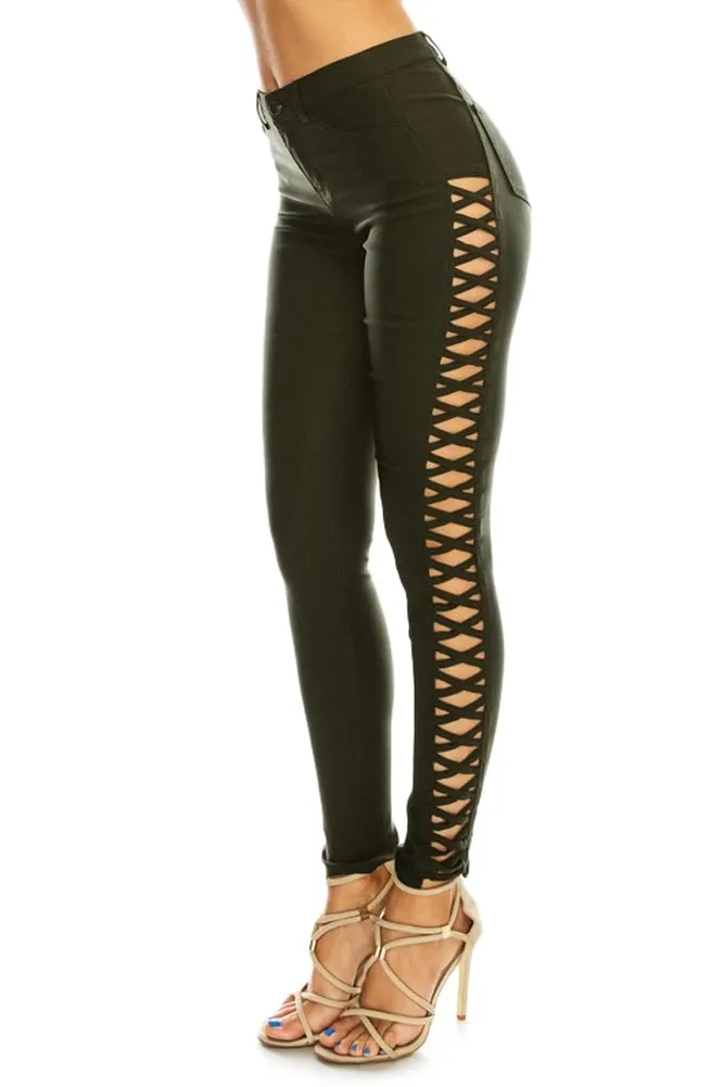 High Waisted Super Stretch X Cut-Out Skinny Pants