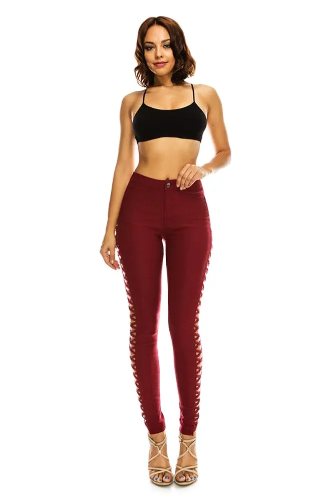 High Waisted Super Stretch X Cut-Out Skinny Pants