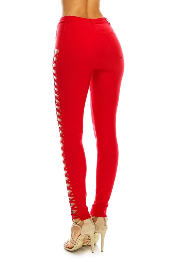 High Waisted Super Stretch X Cut-Out Skinny Pants