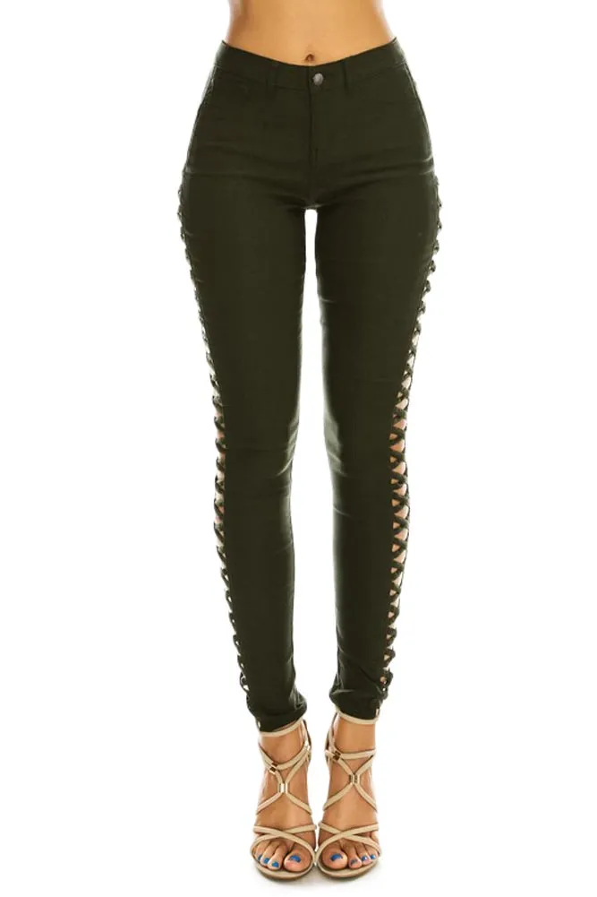 High Waisted Super Stretch X Cut-Out Skinny Pants