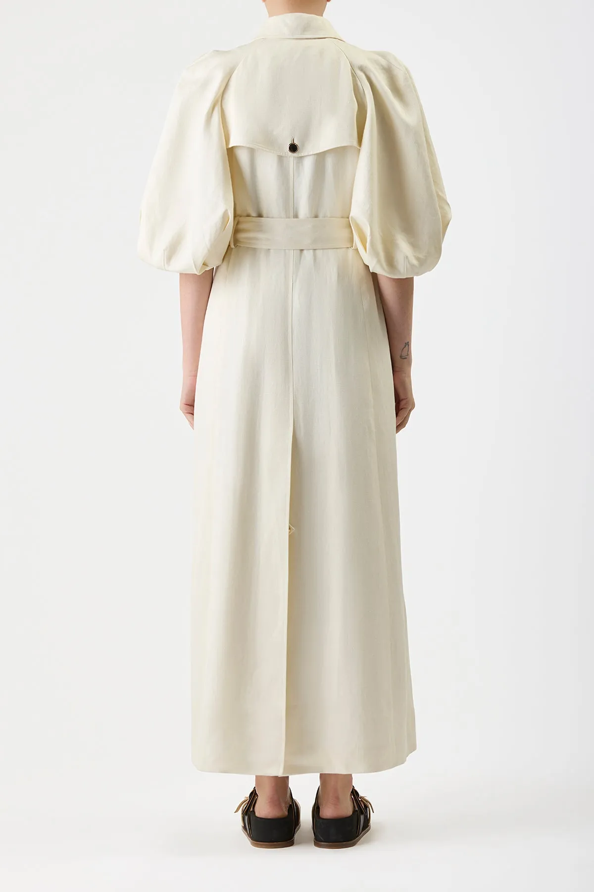 Iona Trench Coat in Ivory Textured Linen