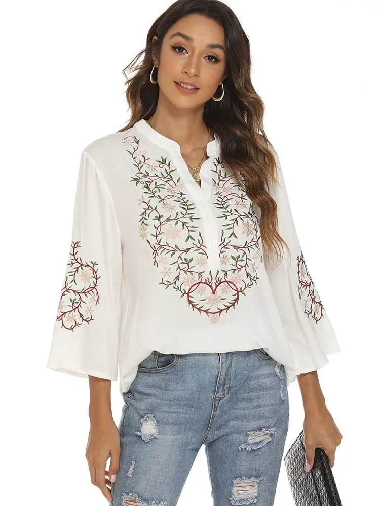 KHALEE YOSE Vintage Chic Embroidery Top