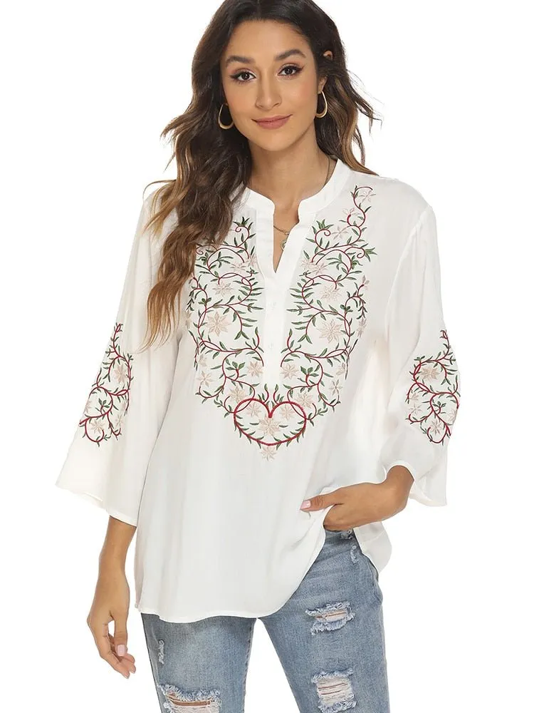 KHALEE YOSE Vintage Chic Embroidery Top