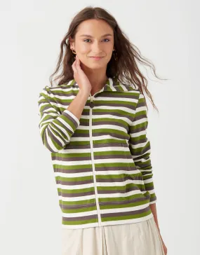 Light French Terry Striped Kanga Zip Hoodie Gray Green Multi