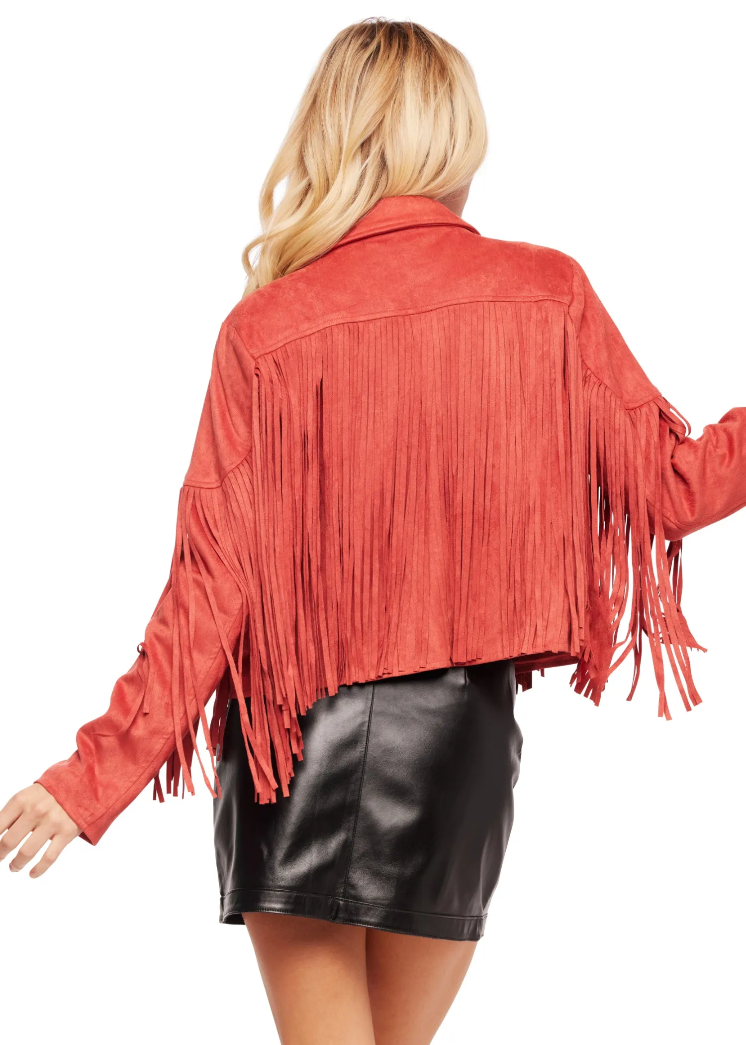 Little Red Corvette Vegan Suede Fringe Jacket