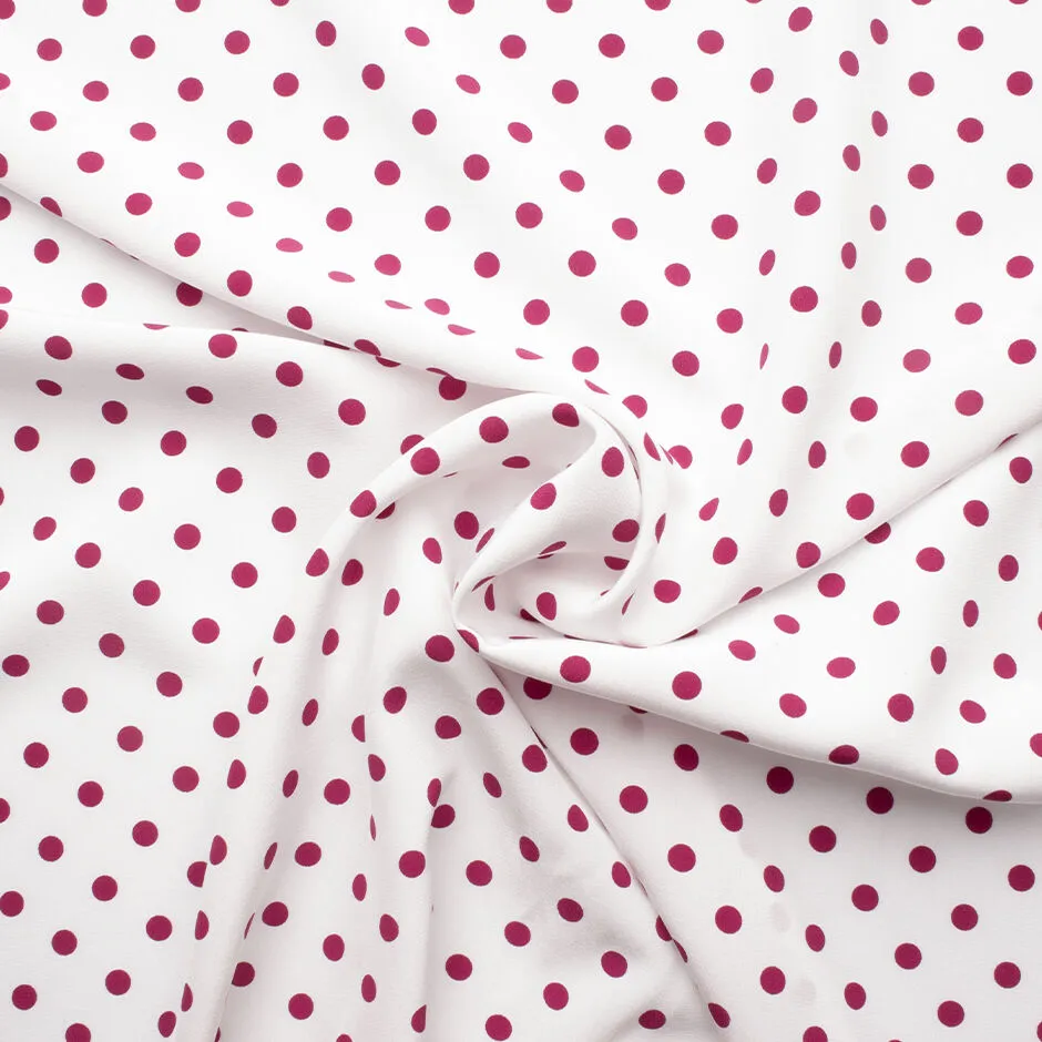 Magenta Pink Spotted White Silk Crêpe De Chine