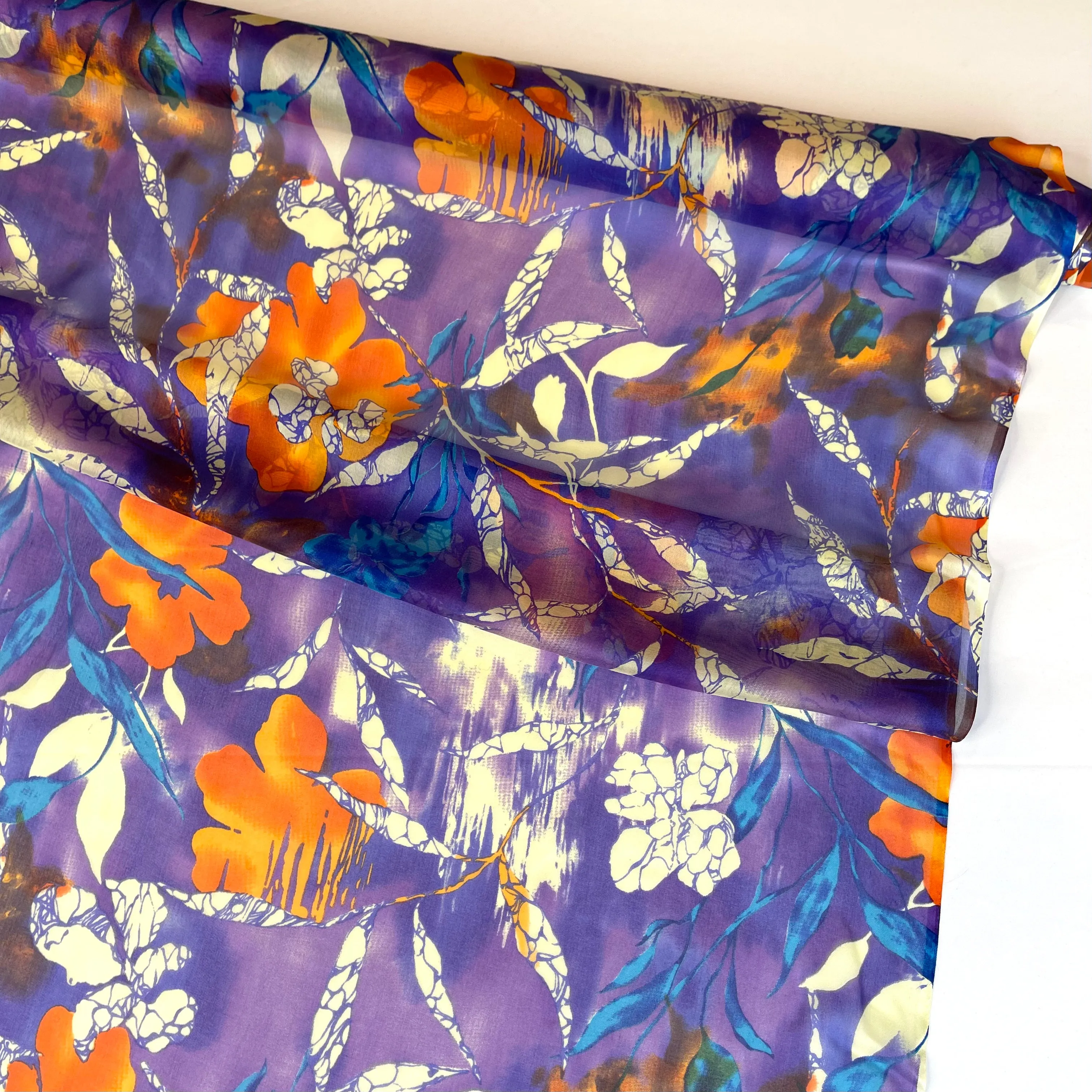 Marbled Flowers Silk Chiffon