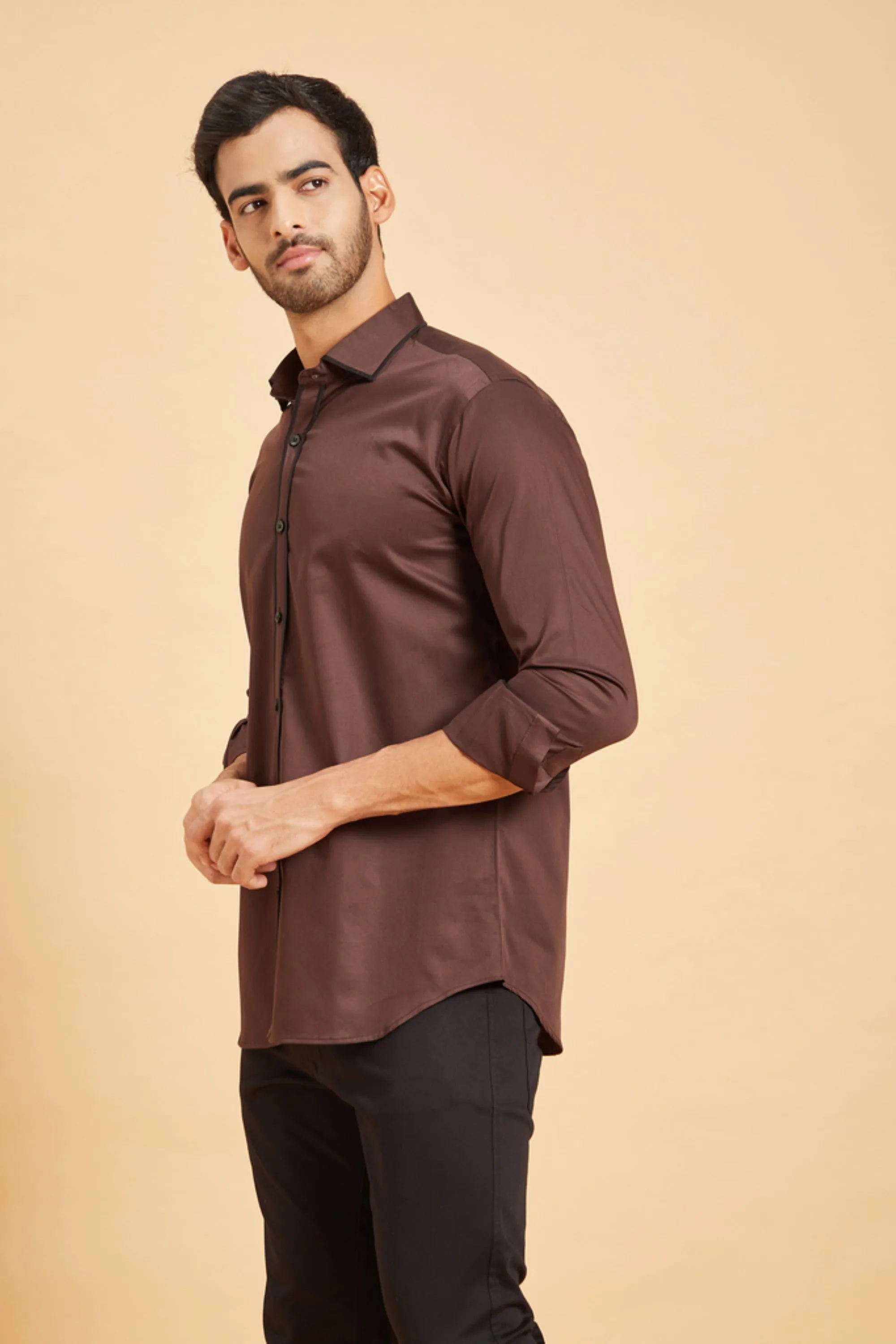 Men's Brown Color Brunette Pattern Shirt Full Sleeves Casual Shirt - Hilo Design