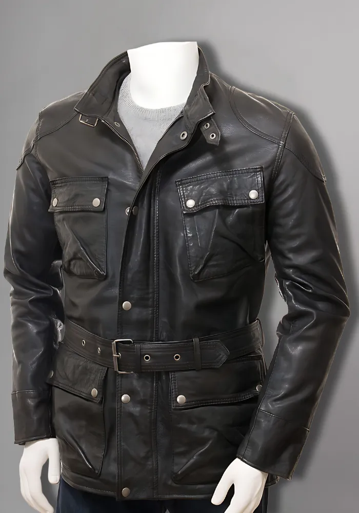 Mens Cafe Racer Biker Distressed Leather Jacket Coat