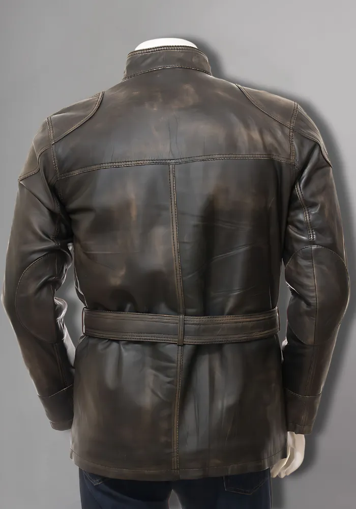 Mens Cafe Racer Biker Distressed Leather Jacket Coat