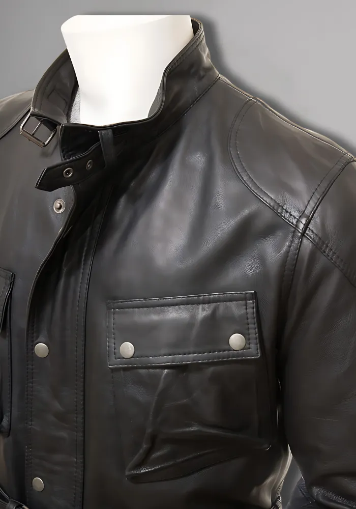 Mens Cafe Racer Biker Distressed Leather Jacket Coat