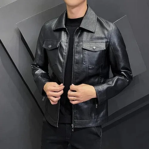 Motorcycle Pilot Leather Jacket Punk Wind Zipper Design Men's Slim Fit Jacket Coat