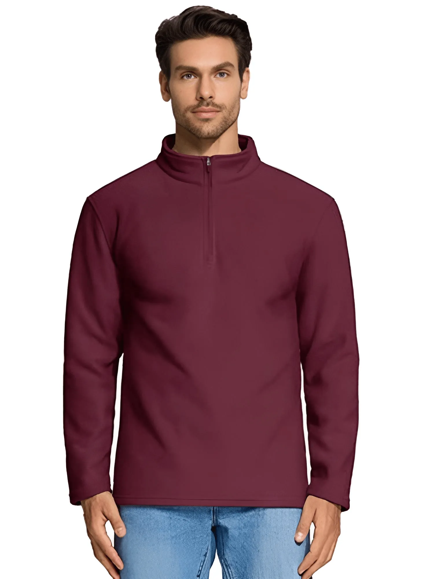 Quarter-Zip Pullover Tops Mens Fleece Sweatshirts