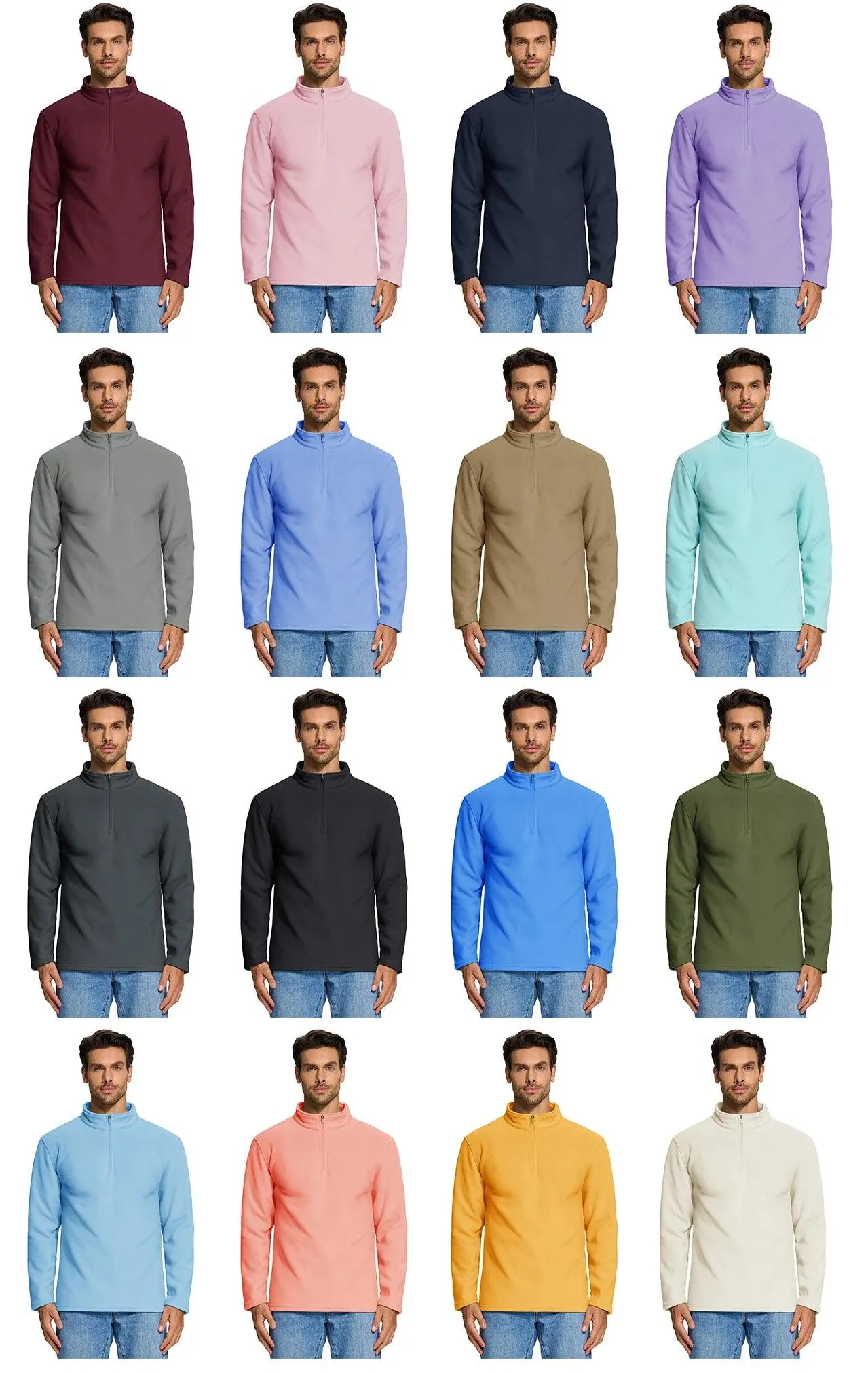 Quarter-Zip Pullover Tops Mens Fleece Sweatshirts