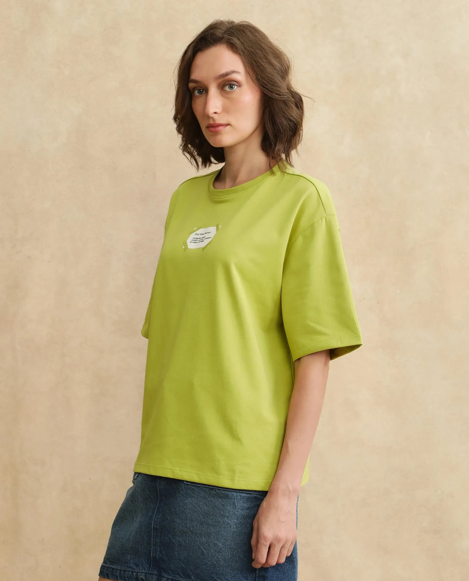 Rareism Women Gare Flouroscent Green Short Sleeve T-Shirt