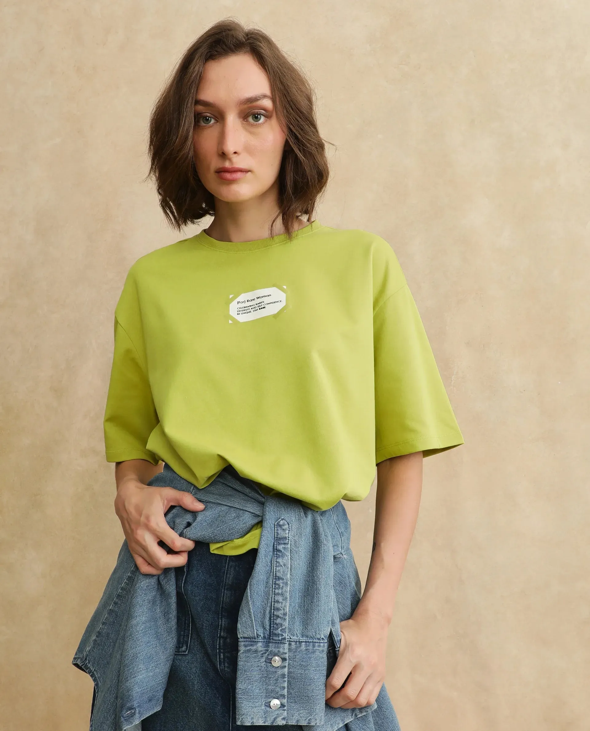 Rareism Women Gare Flouroscent Green Short Sleeve T-Shirt