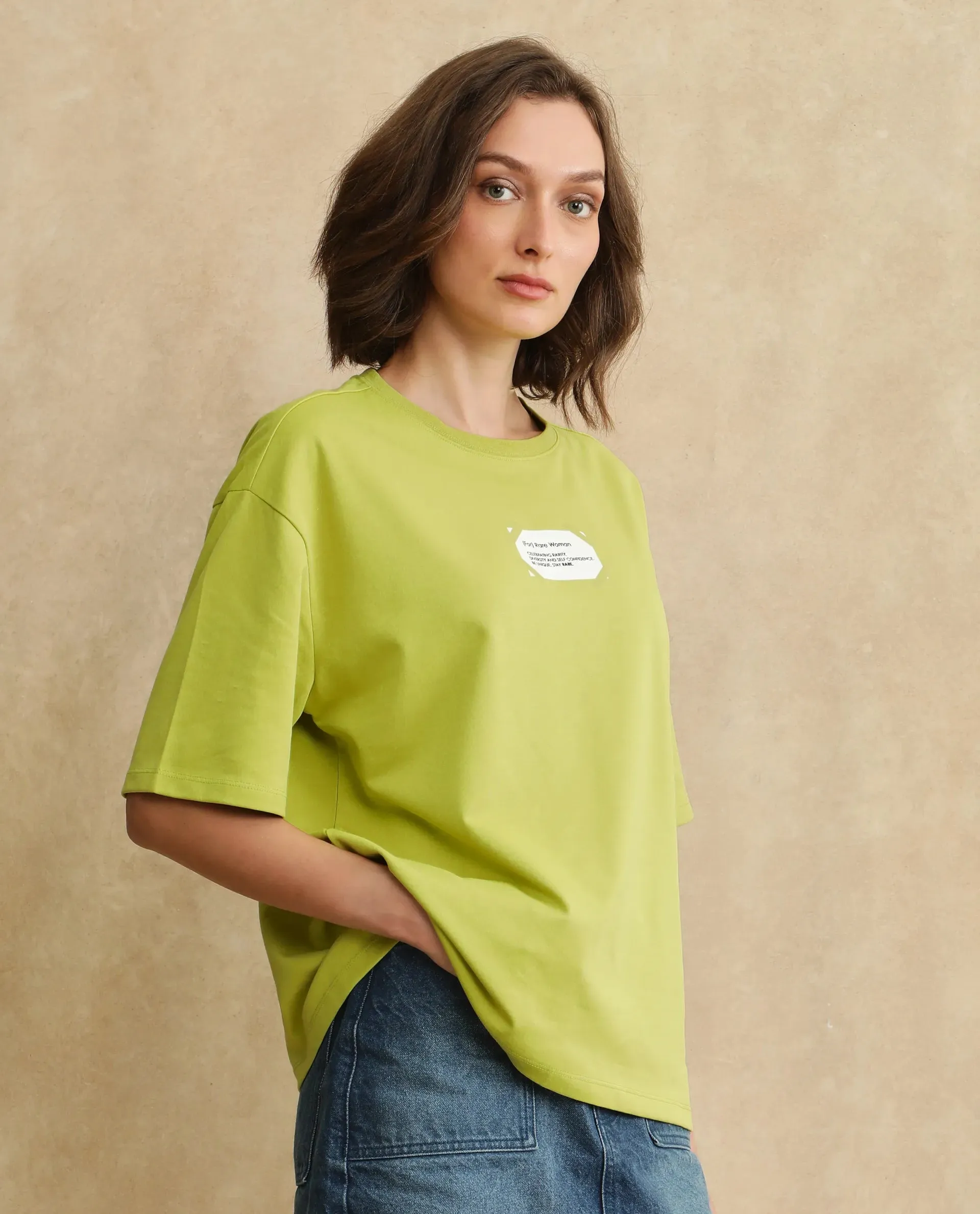 Rareism Women Gare Flouroscent Green Short Sleeve T-Shirt