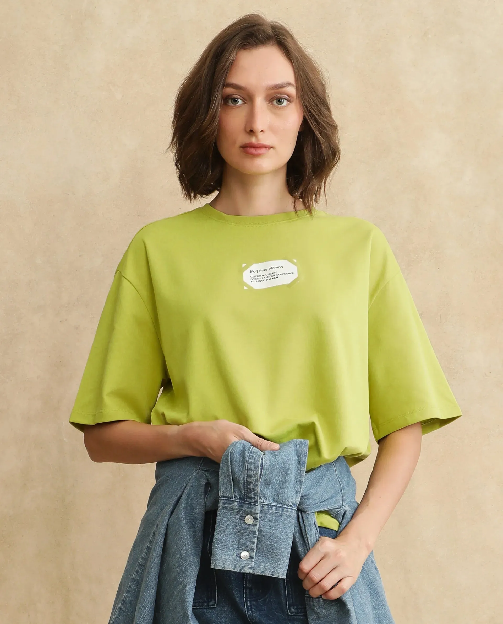 Rareism Women Gare Flouroscent Green Short Sleeve T-Shirt