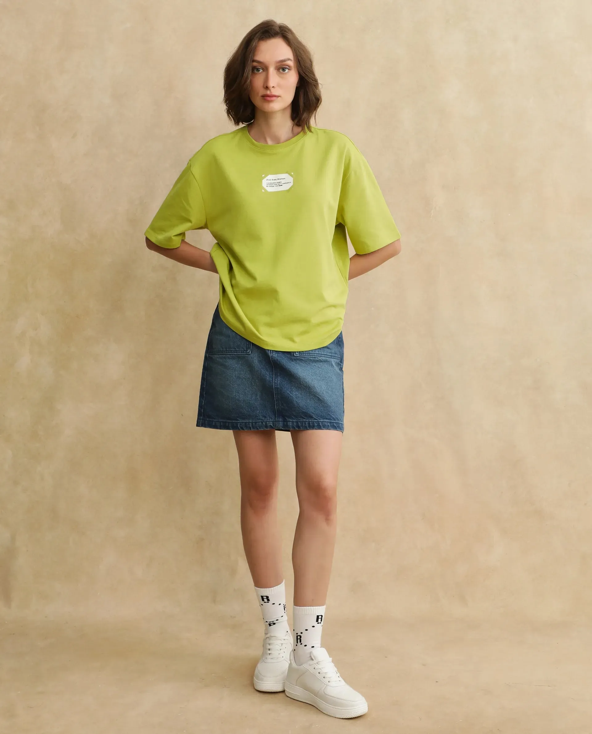 Rareism Women Gare Flouroscent Green Short Sleeve T-Shirt