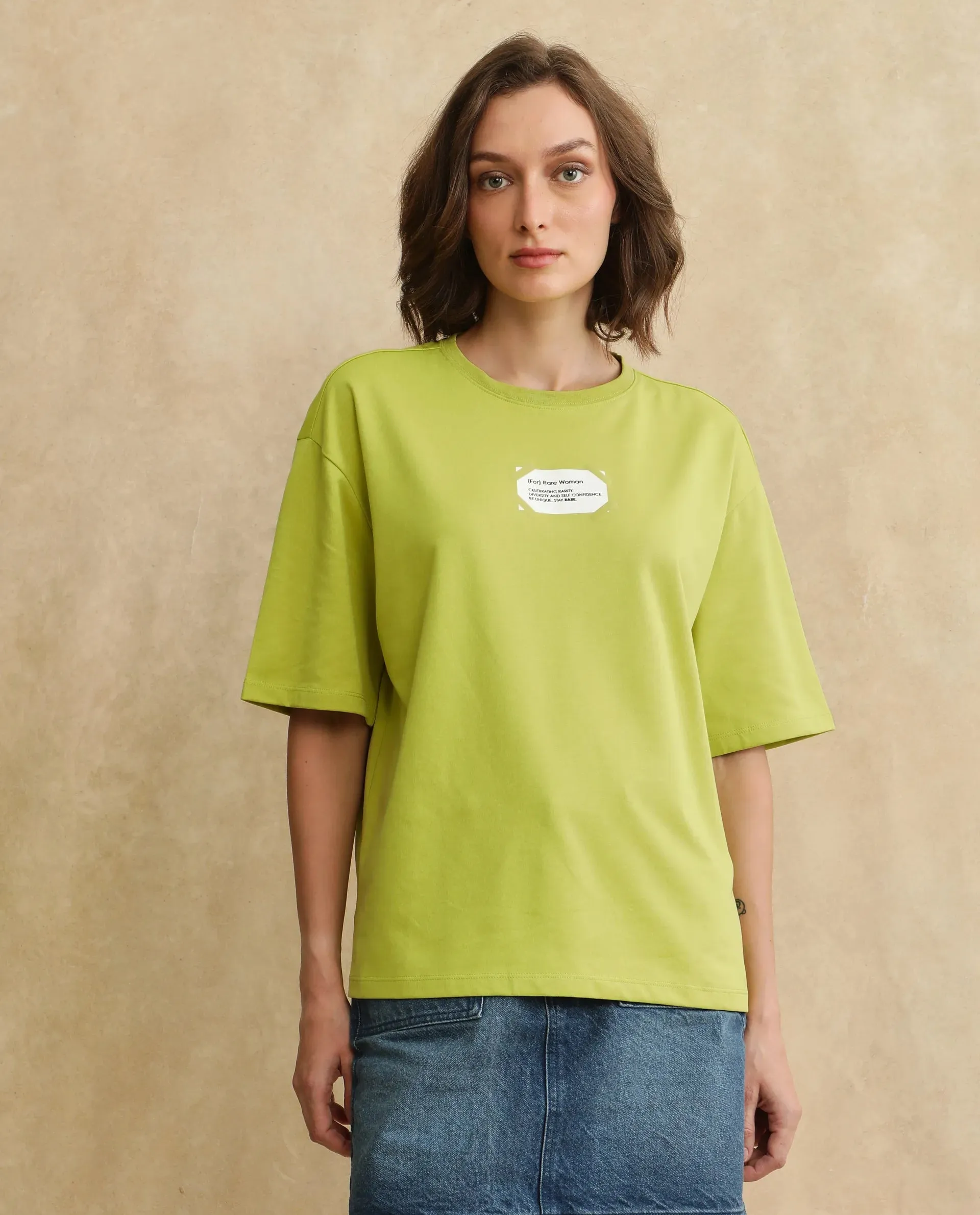 Rareism Women Gare Flouroscent Green Short Sleeve T-Shirt