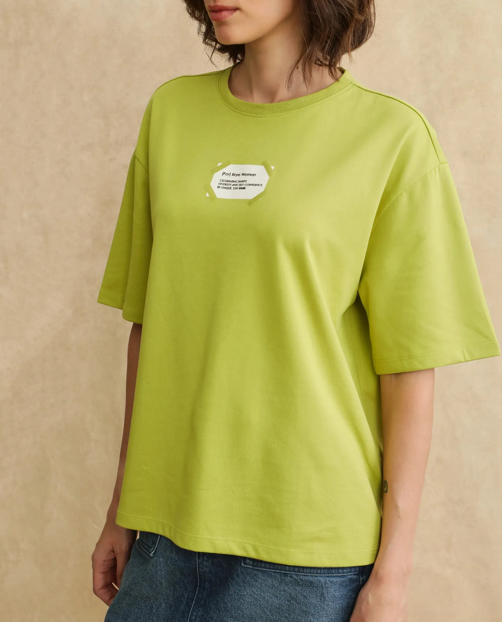 Rareism Women Gare Flouroscent Green Short Sleeve T-Shirt