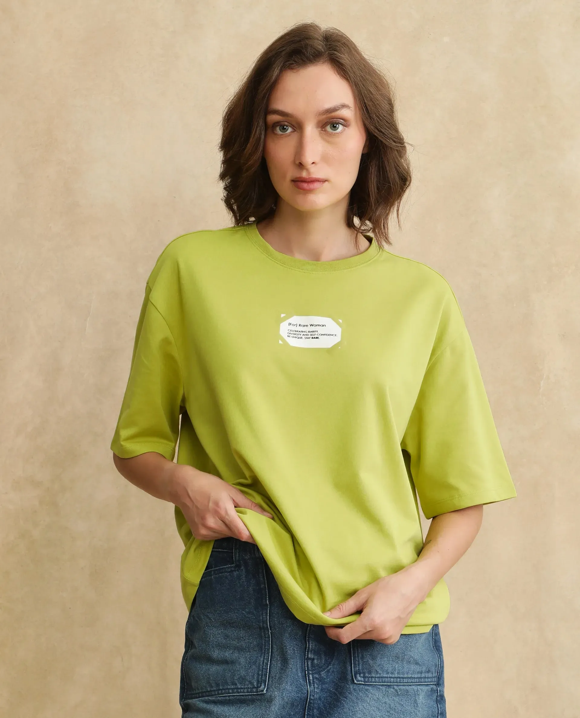 Rareism Women Gare Flouroscent Green Short Sleeve T-Shirt