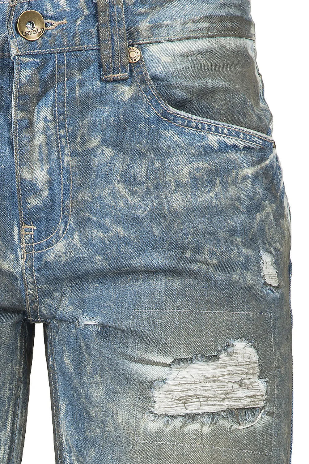 Relaxed Midrise Dirty Bleached Cut Off 13" Premium Denim Shorts Destroyed & Mended