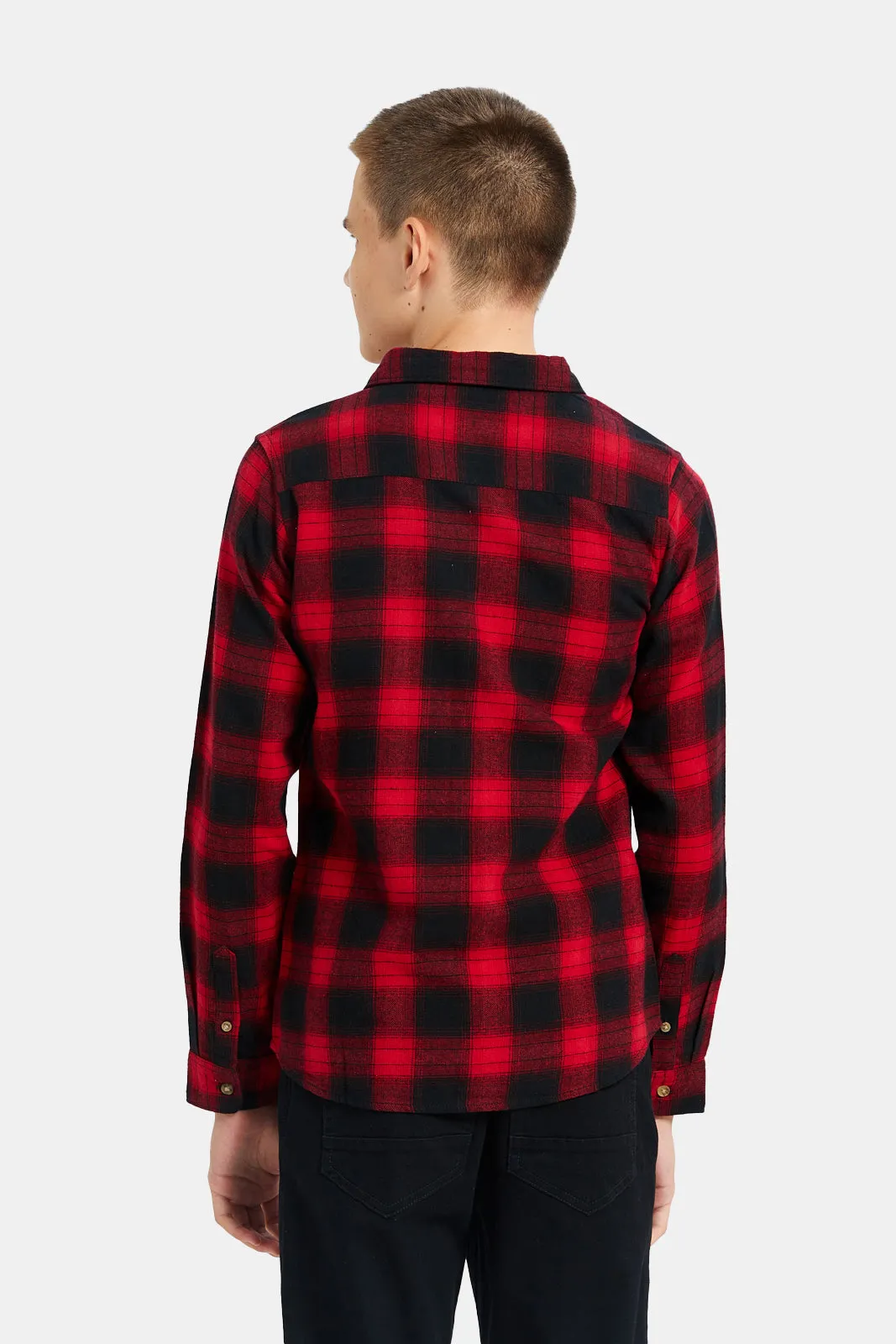 Senior Boys Red And Black Basic Flannel Shirt