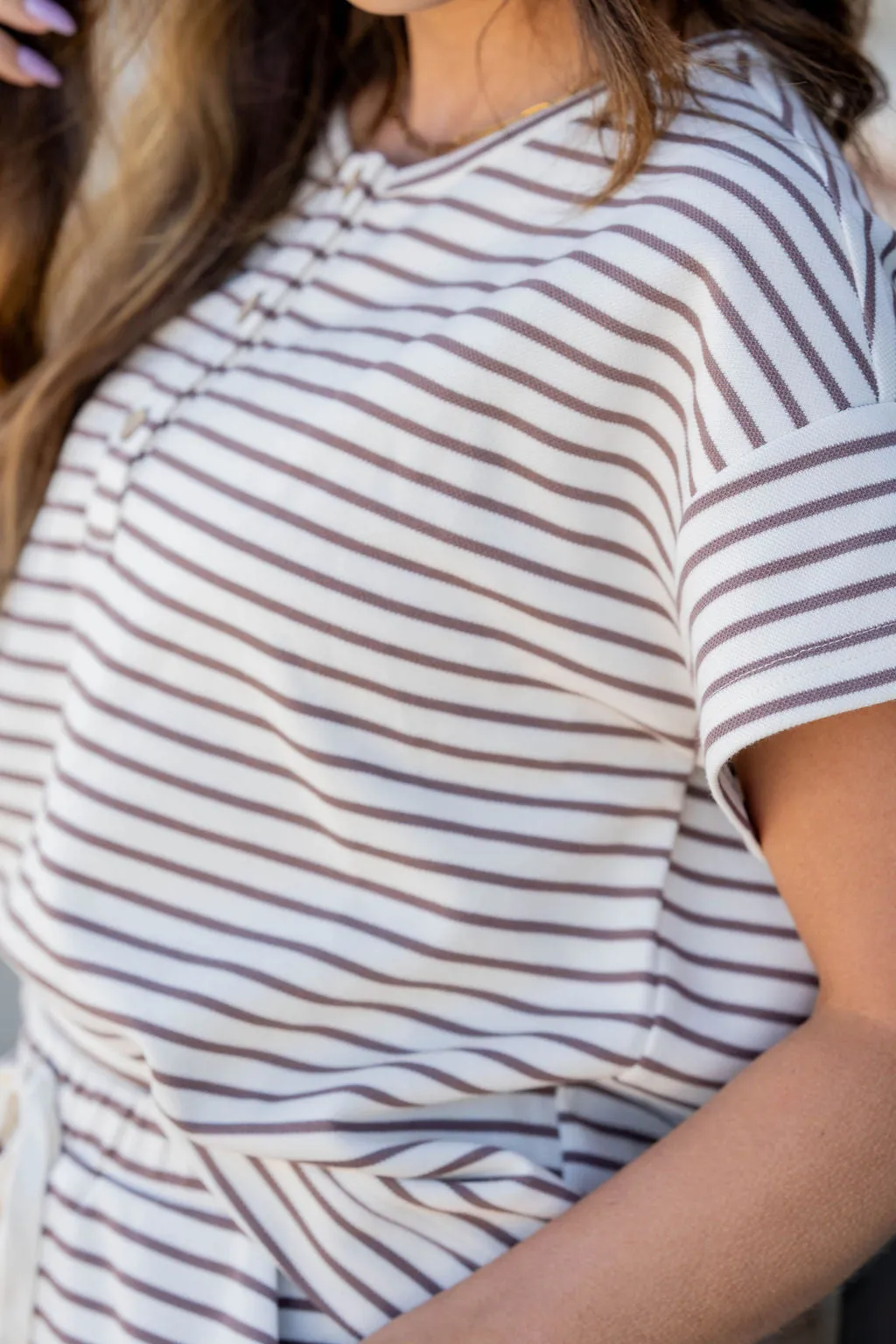 Striped Tri Button Relaxed Tee