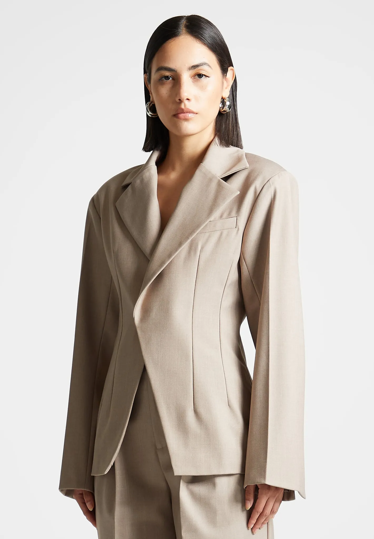 Tailored Double Breasted Blazer - Taupe