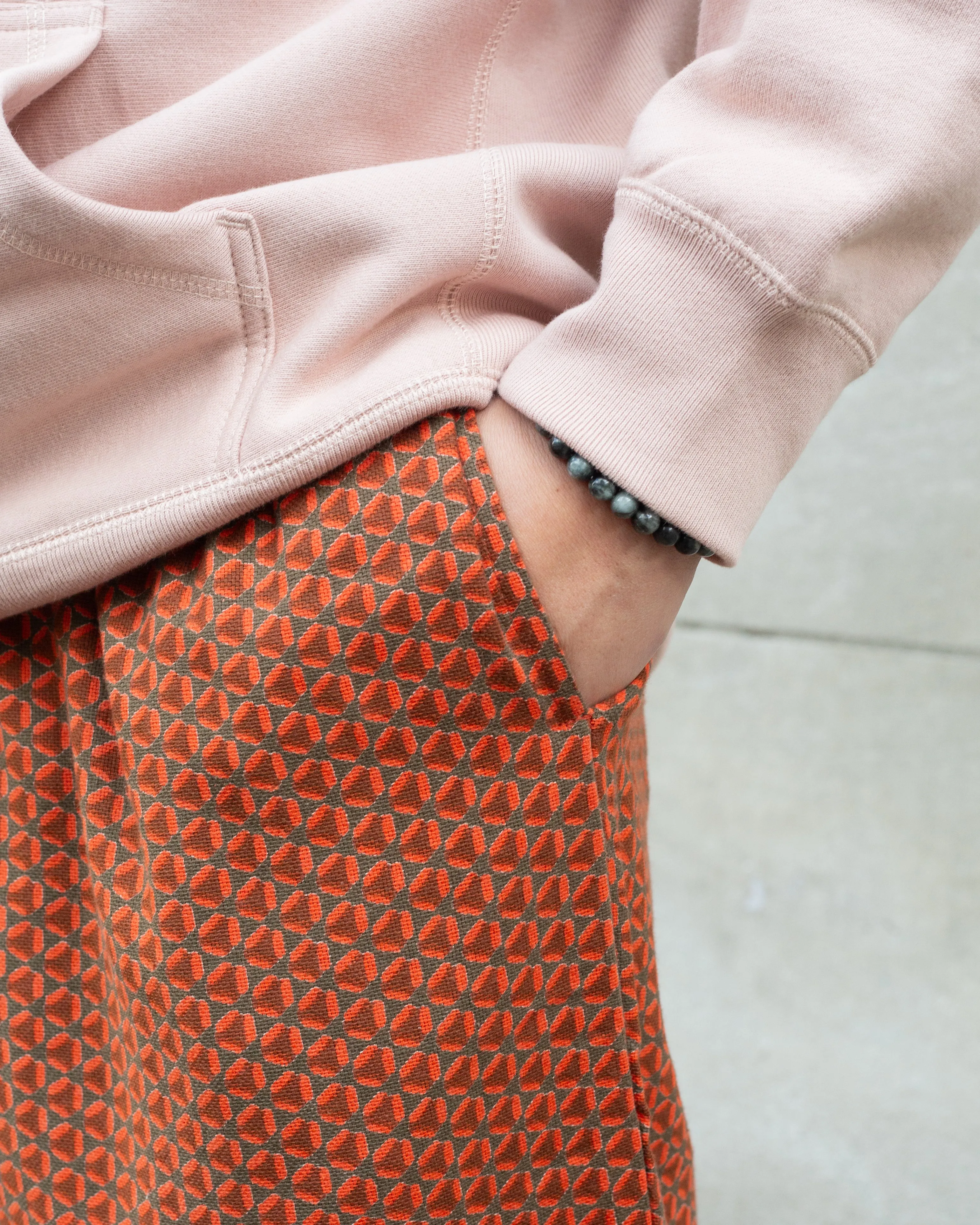 Wa-Modern Drawstring Pants, Orange Circle Pattern